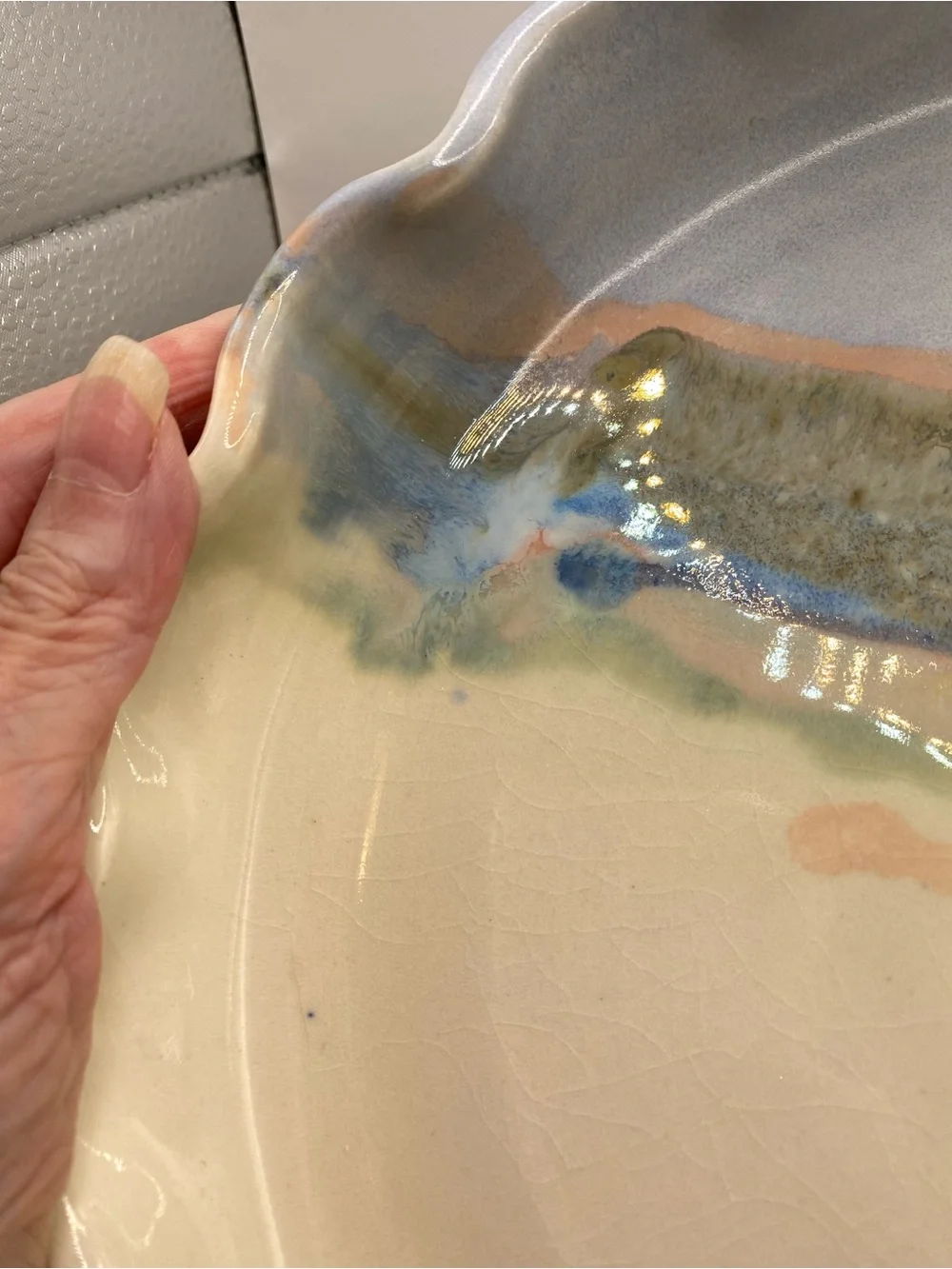VTG 1992 Mike Wilder Signed Studio Art Pottery Fluted Pie Plate Landscape 11.5”